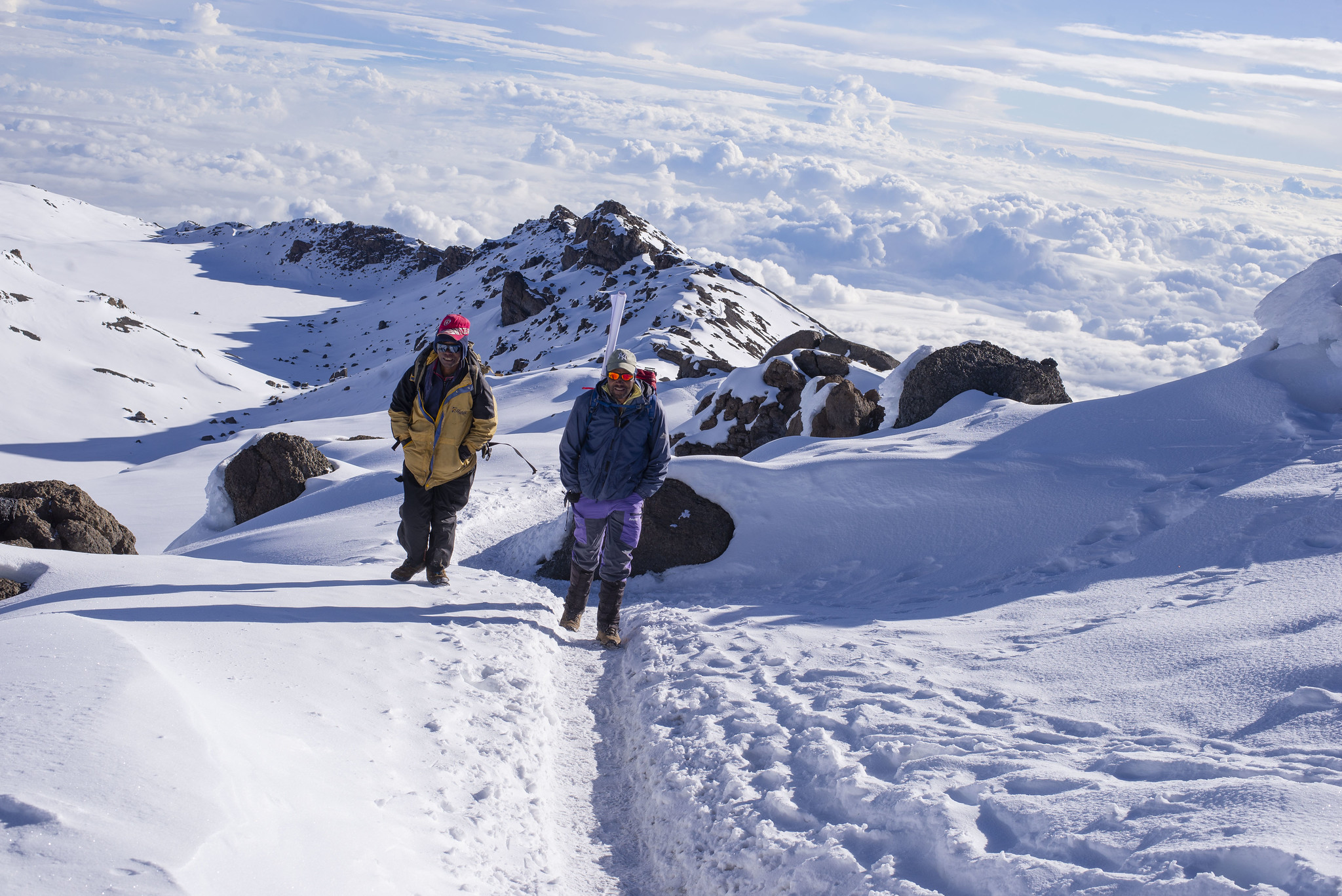 Hikers on the slopes of Mount Kilimanjaro